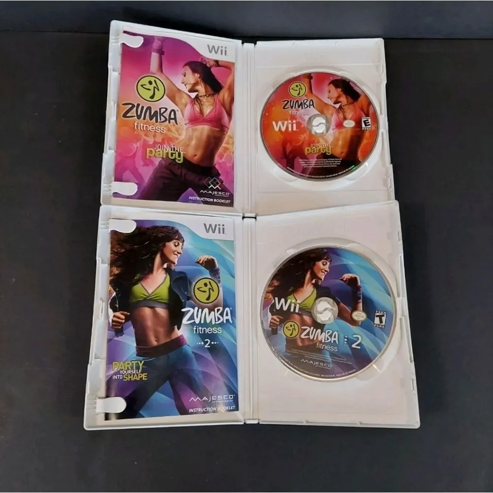 Nintendo Wii Zumba Fitness 1 & 2 Join The Party Dance Exercise Video Game Bundle